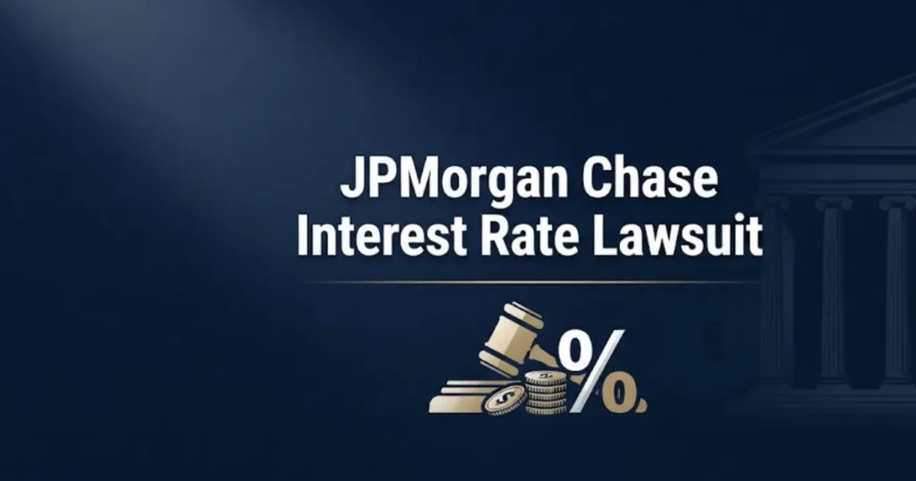 JPMorgan Chase interest rate lawsuit 2026 hero banner with legal symbols and courthouse silhouette