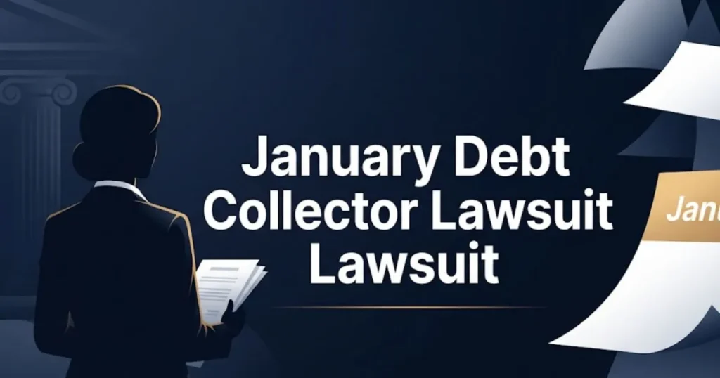 January debt collector lawsuit 2026 legal guide hero banner with courthouse silhouette and calendar design