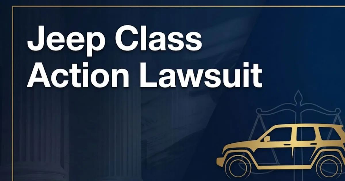 Jeep class action lawsuit 2026 legal guide hero banner with courthouse design