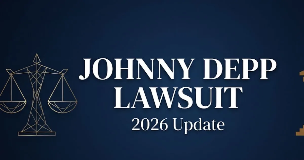 Johnny Depp lawsuit 2026 update banner with legal scales and courthouse design
