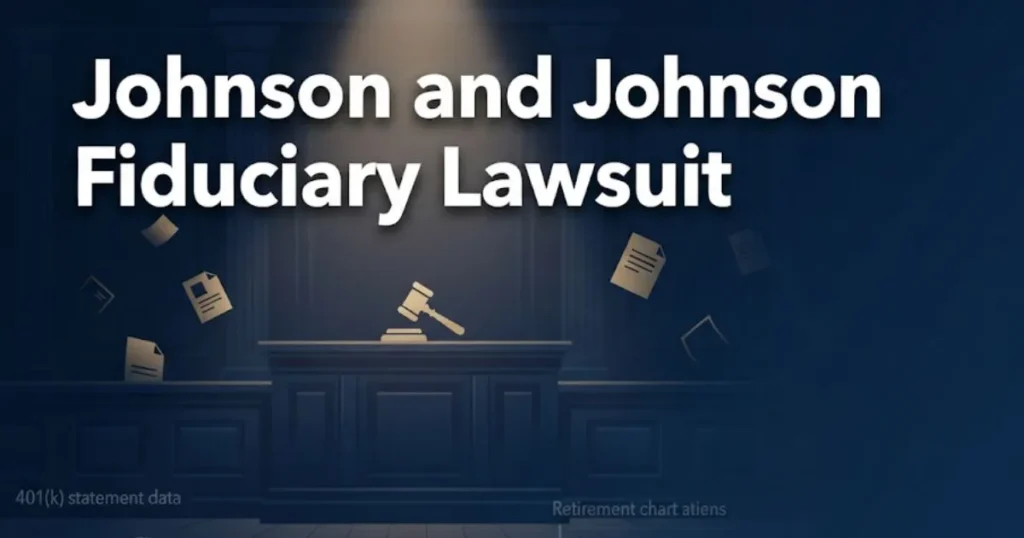 Johnson and Johnson fiduciary lawsuit hero banner with gavel and legal documents in navy and gold
