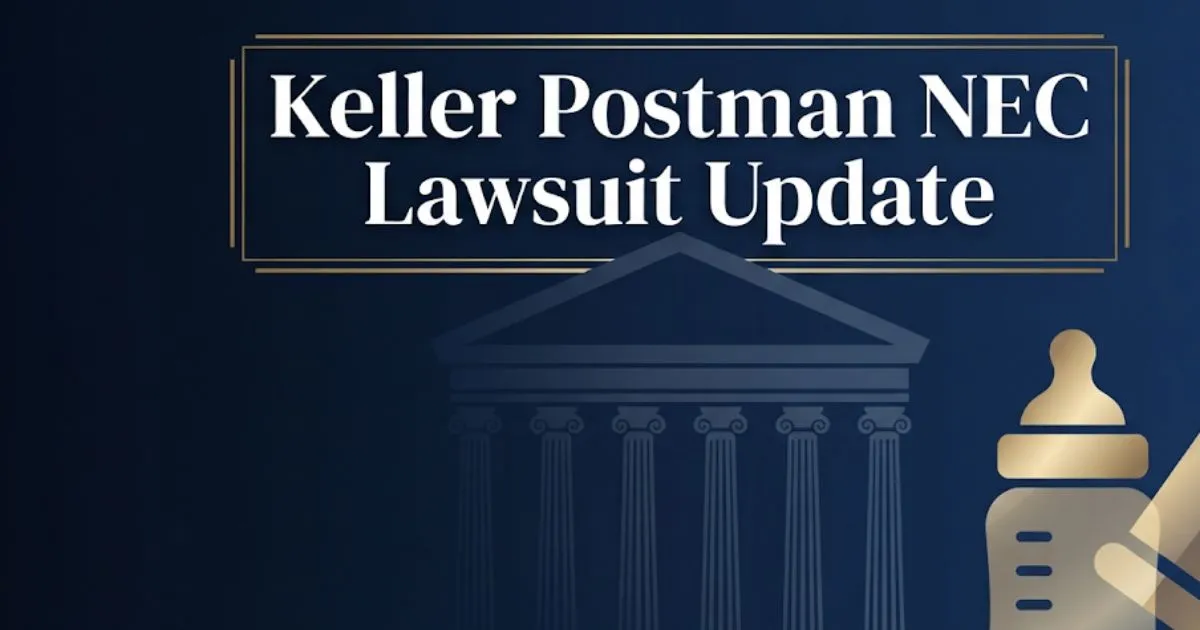Keller Postman NEC lawsuit update 2026 hero banner with courthouse and legal icons