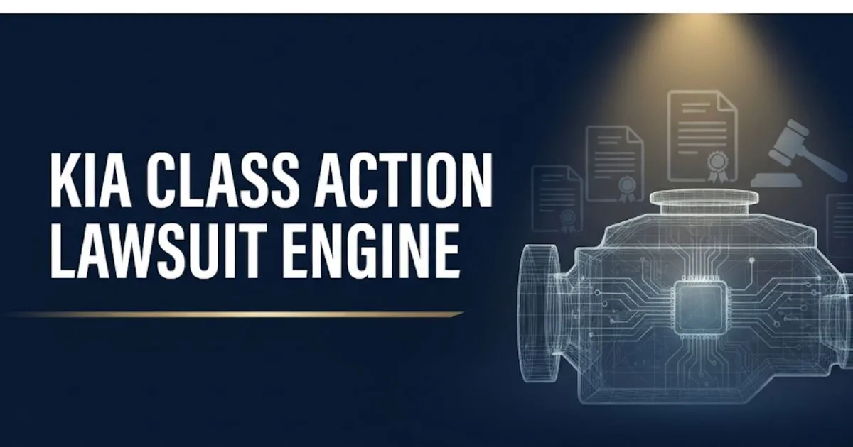 Kia class action lawsuit engine 2026 legal guide hero banner with gavel and engine graphic