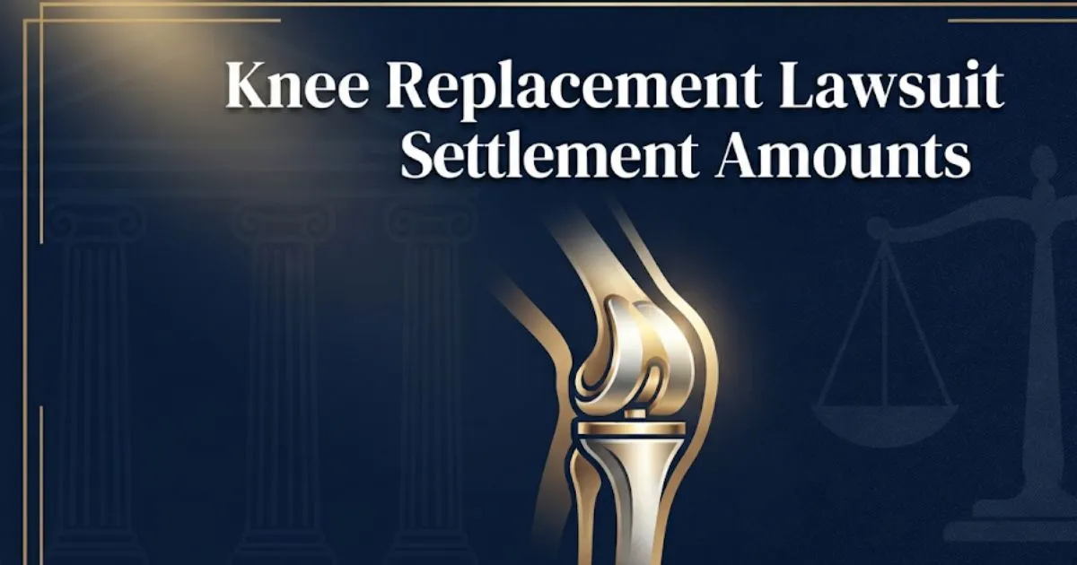 Knee replacement lawsuit settlement amounts hero banner with legal symbols