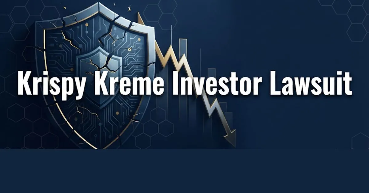 Krispy Kreme investor lawsuit 2026 hero banner with cybersecurity breach and stock chart imagery