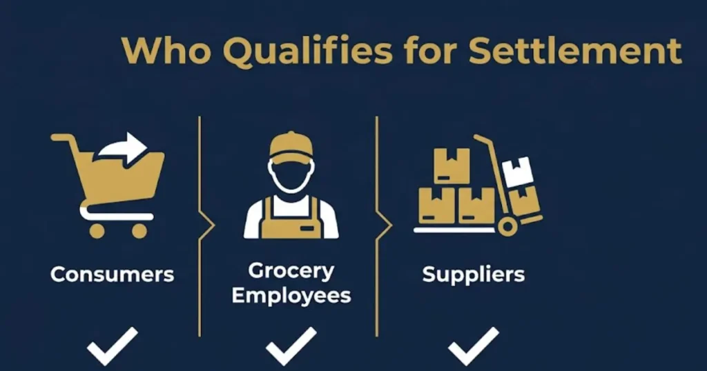 Kroger C&S Wholesale lawsuit settlement eligibility graphic for consumers and employees