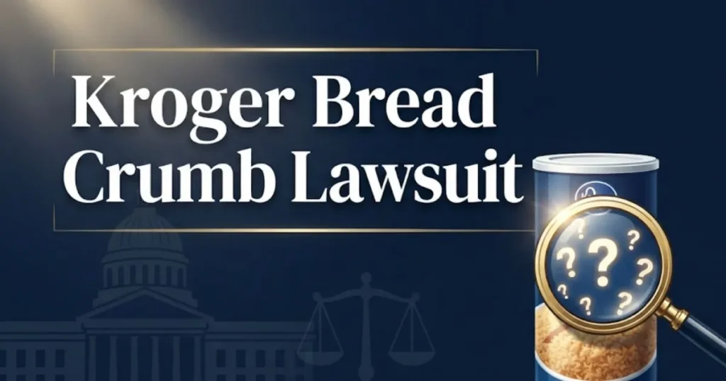 Kroger bread crumb lawsuit 2026 hero banner with legal scales and product label graphic