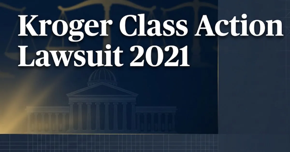 Kroger class action lawsuit 2021 hero banner with legal scales and courthouse silhouette