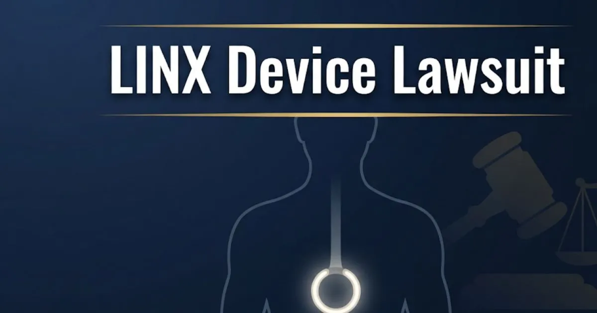 LINX device lawsuit 2026 legal guide banner with medical device silhouette and legal symbols