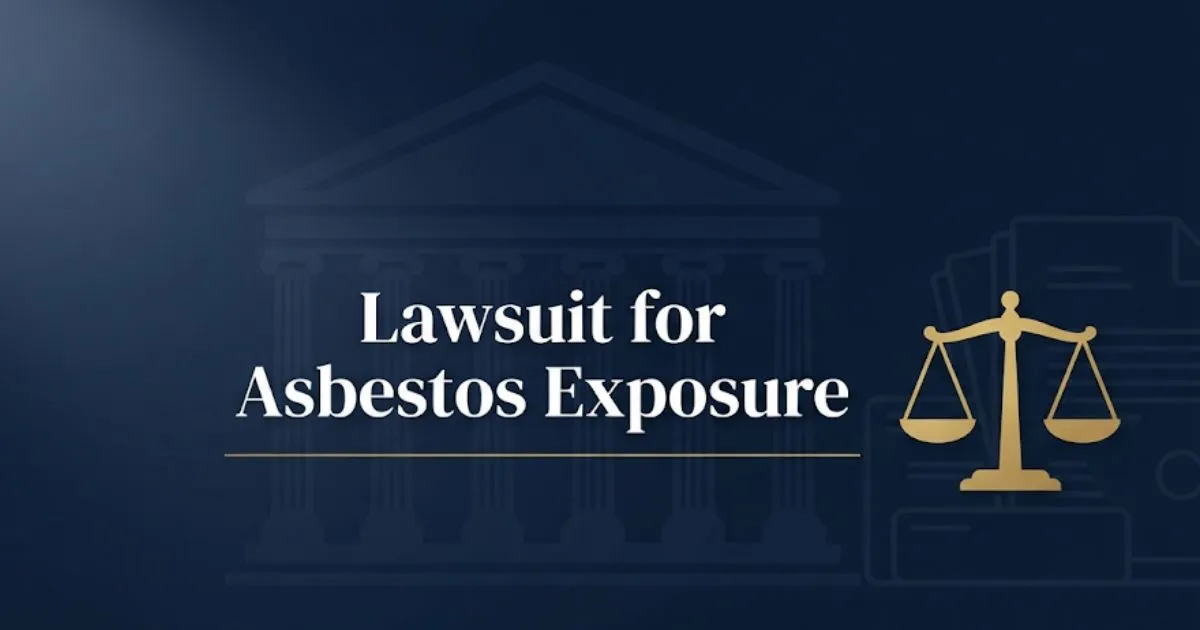 Lawsuit for asbestos exposure 2026 legal guide hero banner with courthouse and scales