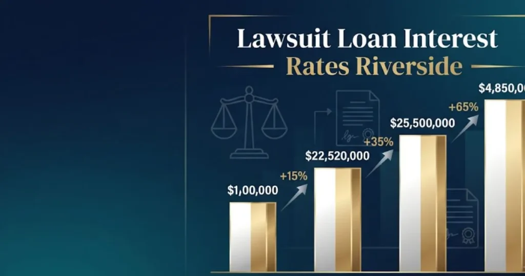 Lawsuit loan interest rates Riverside chart showing compounding cost over time for plaintiffs