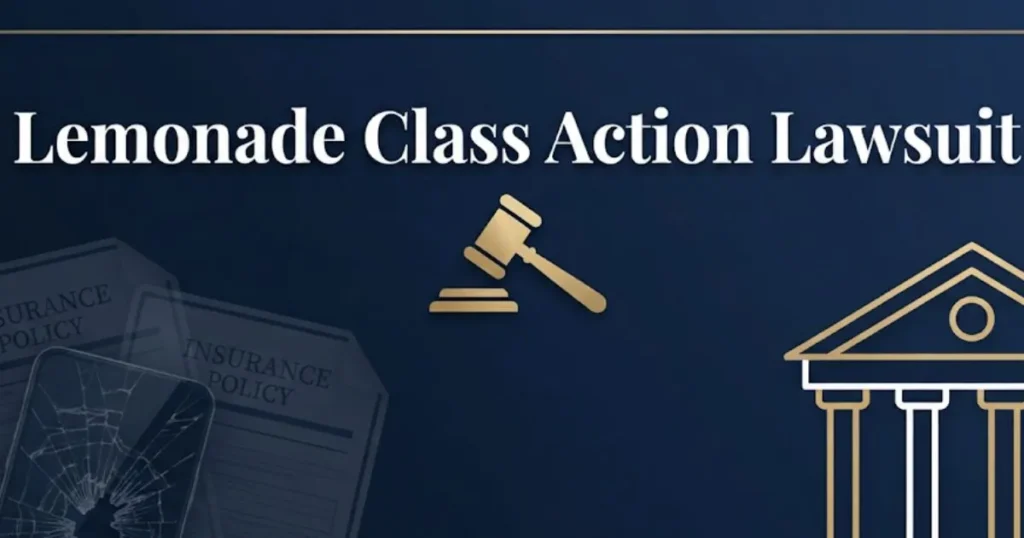 Lemonade class action lawsuit 2026 hero banner with gavel and courthouse graphic