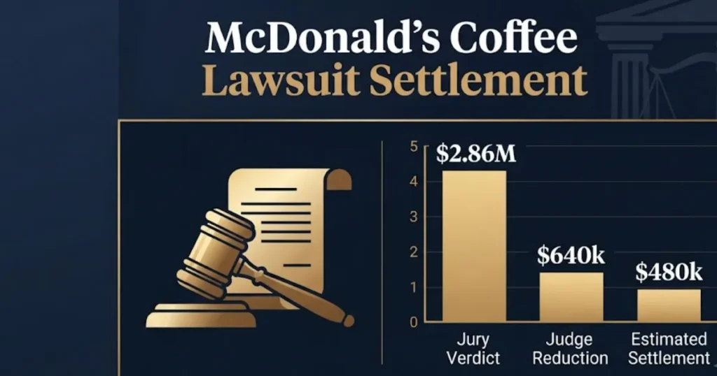 McDonald's coffee lawsuit settlement amount breakdown with legal graphics and bar chart