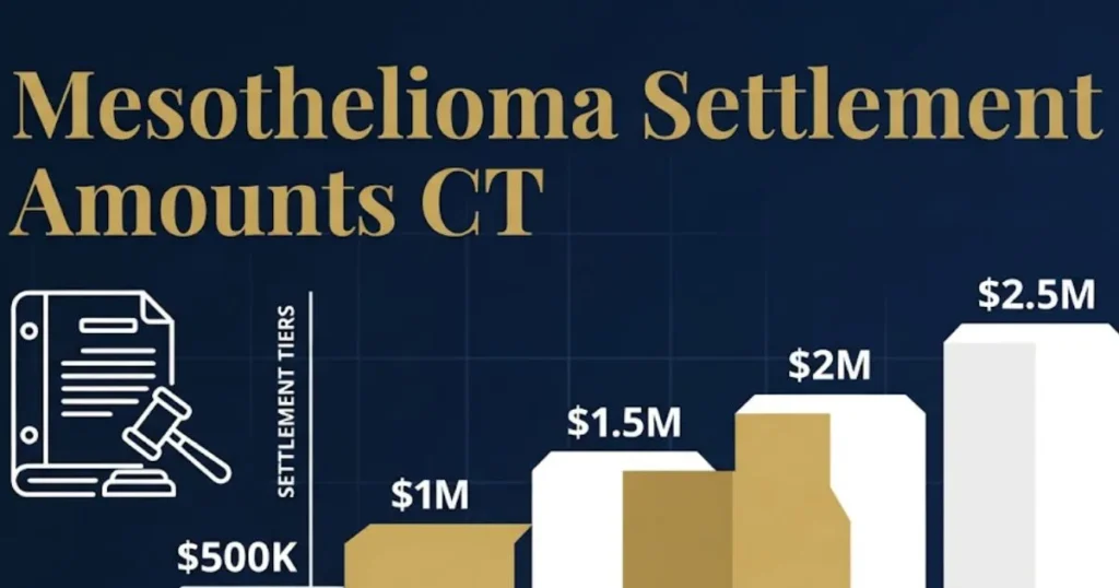 Mesothelioma settlement amounts in Connecticut shown in bar chart infographic