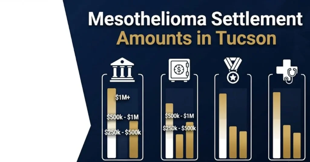 Mesothelioma settlement amounts in Tucson AZ showing compensation sources infographic