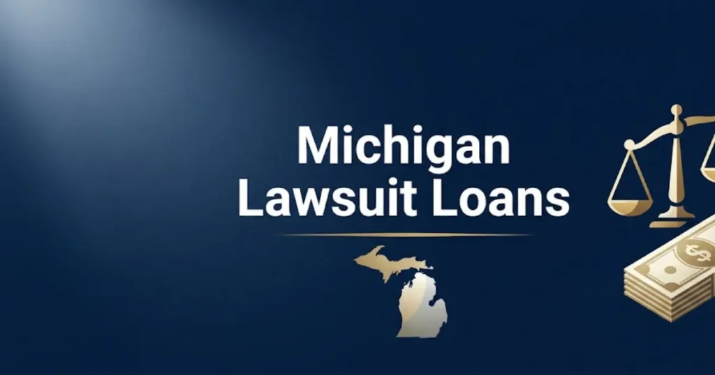Michigan lawsuit loans 2026 guide hero banner with legal scales and state outline