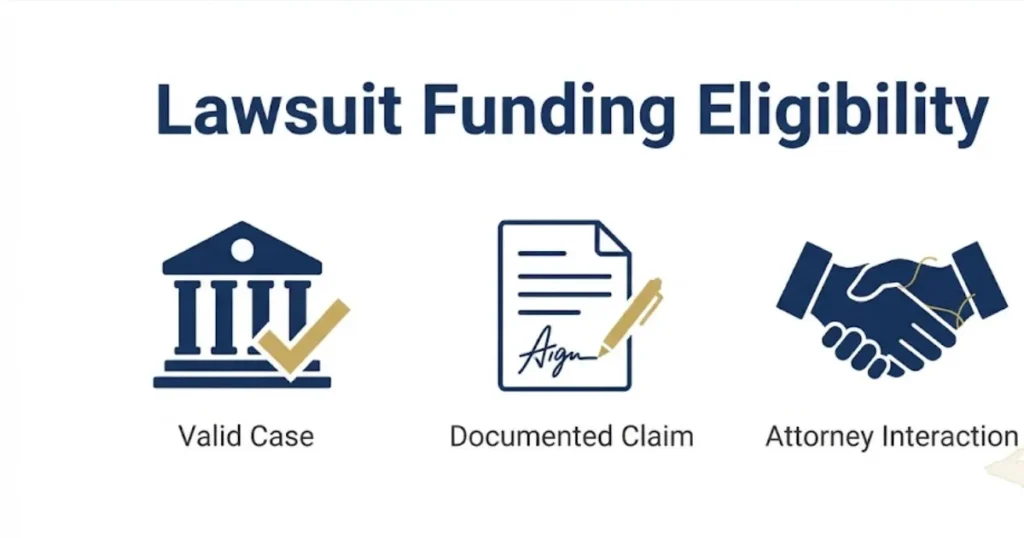 Michigan lawsuit loans eligibility infographic with courthouse and document icons