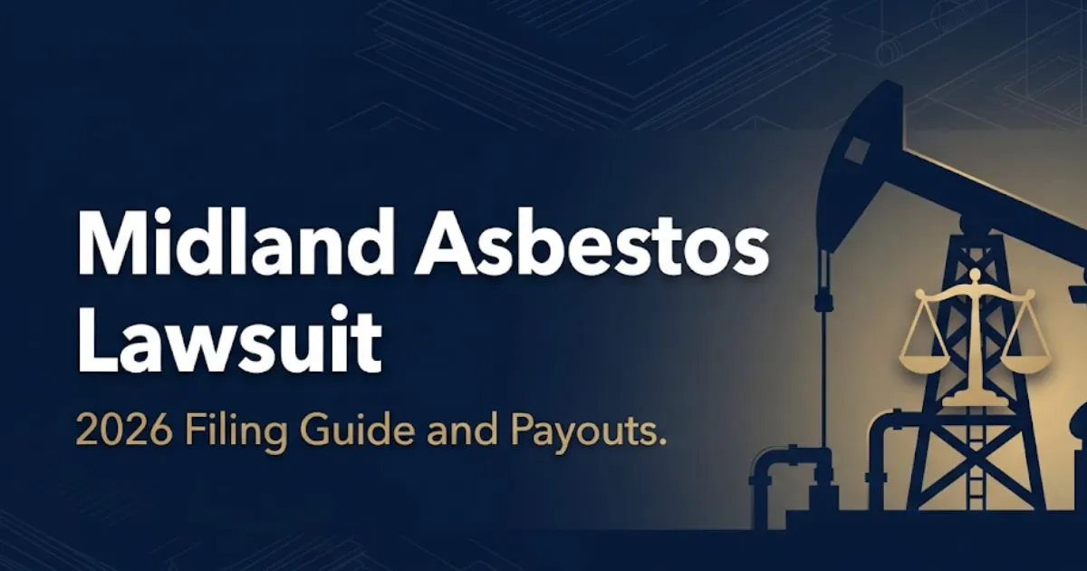 Midland asbestos lawsuit 2026 hero banner with oil derrick and legal symbols