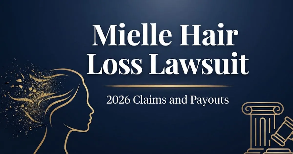 Mielle hair loss lawsuit 2026 hero banner with legal symbols and gold accents on navy background