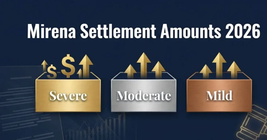 Mirena ovarian cyst settlement amounts chart showing 2026 payout tiers by severity