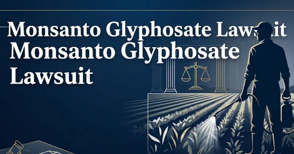 Monsanto glyphosate lawsuit 2026 guide banner with legal symbols and herbicide imagery