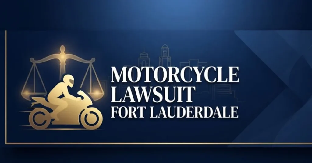 Motorcycle lawsuit Fort Lauderdale 2026 legal guide hero banner with gold rider silhouette