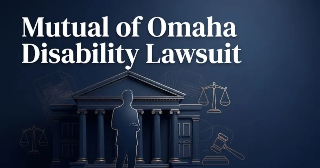 Mutual of Omaha disability lawsuit 2026 guide with legal symbols and courthouse silhouette