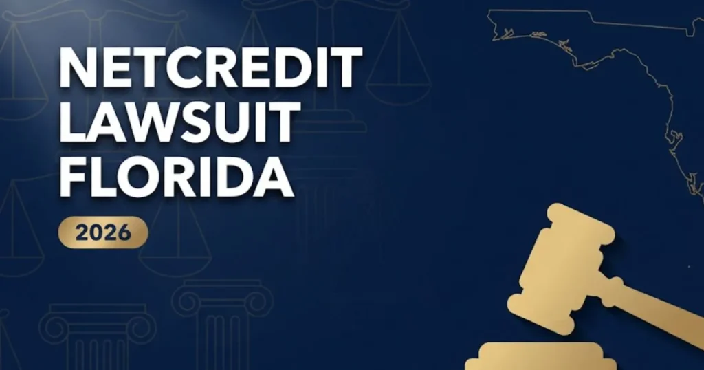 NetCredit lawsuit Florida 2026 hero banner with legal scales and gavel