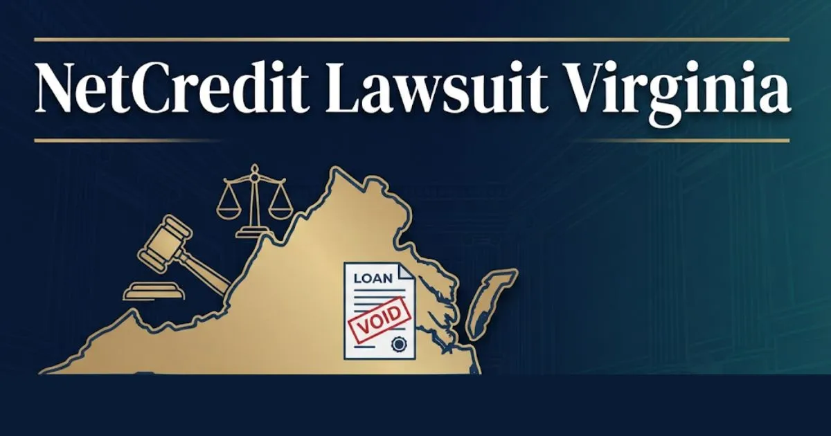 NetCredit lawsuit Virginia 2026 hero banner with legal scales and Virginia state outline