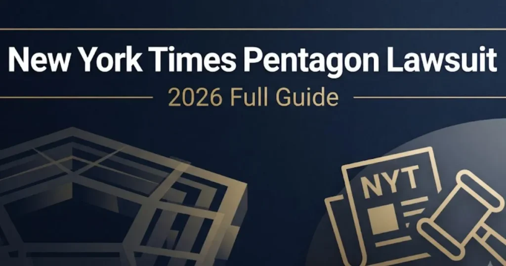 New York Times Pentagon lawsuit 2026 legal guide banner with Pentagon silhouette and First Amendment press freedom theme