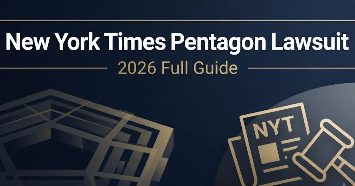 New York Times Pentagon lawsuit 2026 legal guide banner with Pentagon silhouette and First Amendment press freedom theme