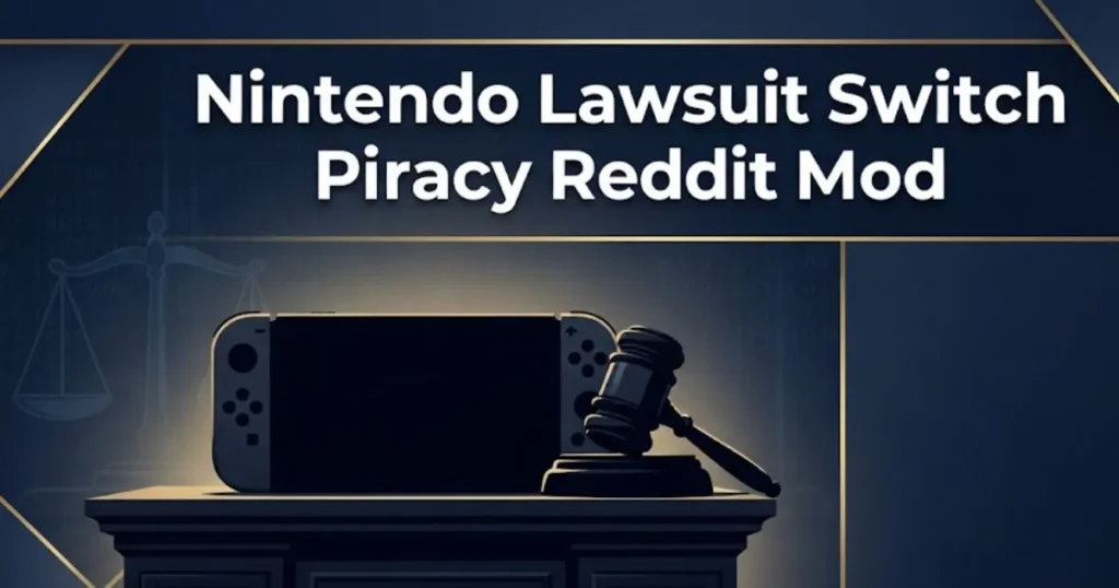 Nintendo lawsuit switch piracy reddit mod 2026 legal guide with gavel and console silhouette