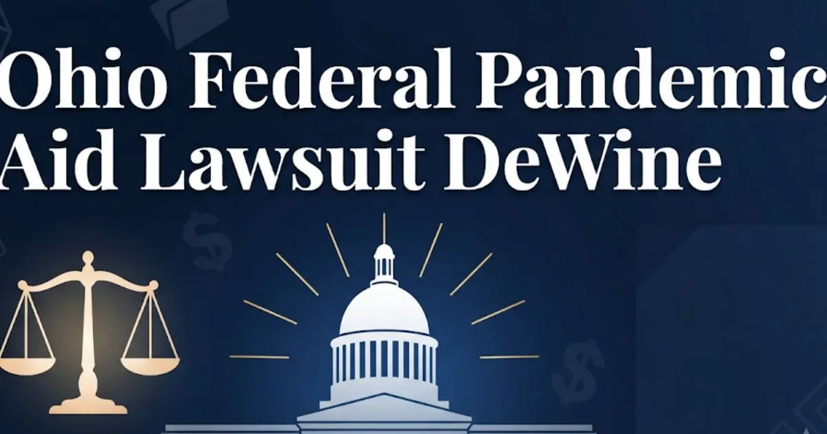 Ohio federal pandemic aid lawsuit DeWine 2026 legal guide hero banner with capitol and scales