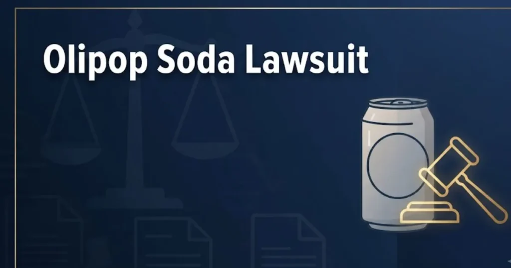 Olipop soda lawsuit 2026 hero banner with legal gavel and soda can illustration