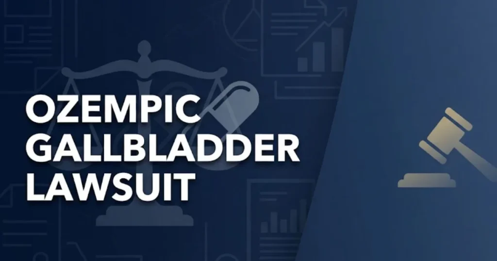 Ozempic gallbladder lawsuit 2026 hero banner with legal scale and pill icon