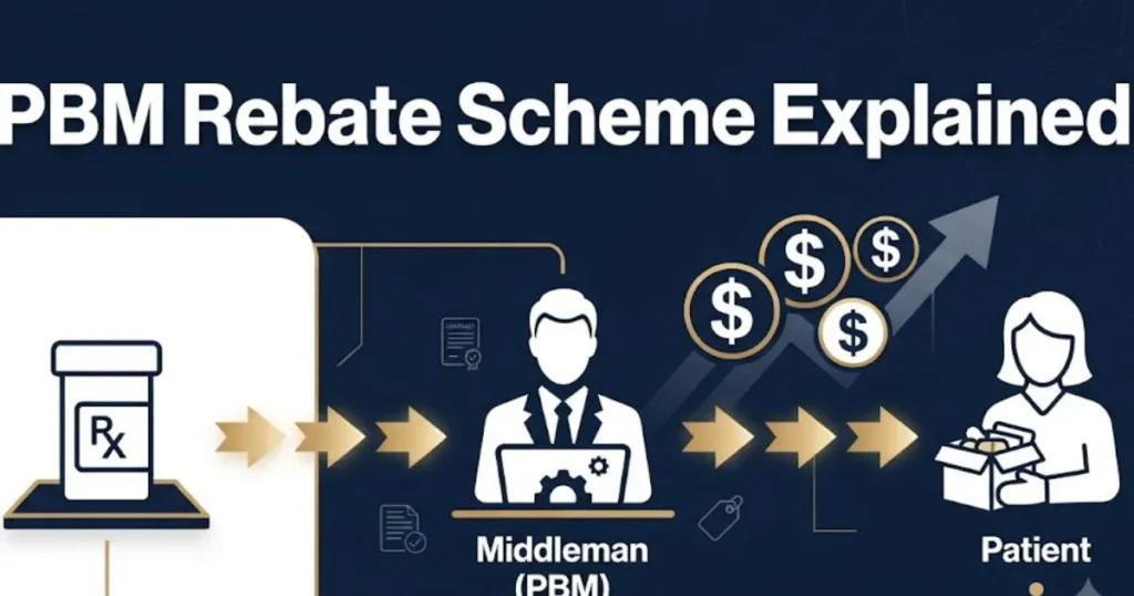 PBM rebate scheme diagram explaining Johnson and Johnson PBM lawsuit allegations