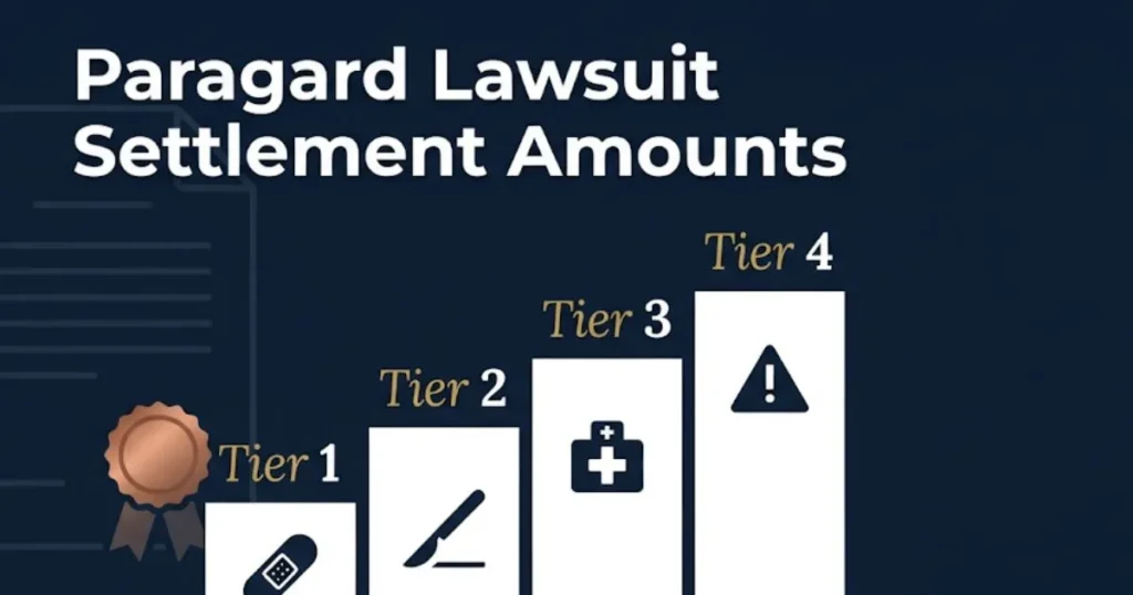 Paragard lawsuit settlement amounts tier chart showing compensation ranges for IUD injuries
