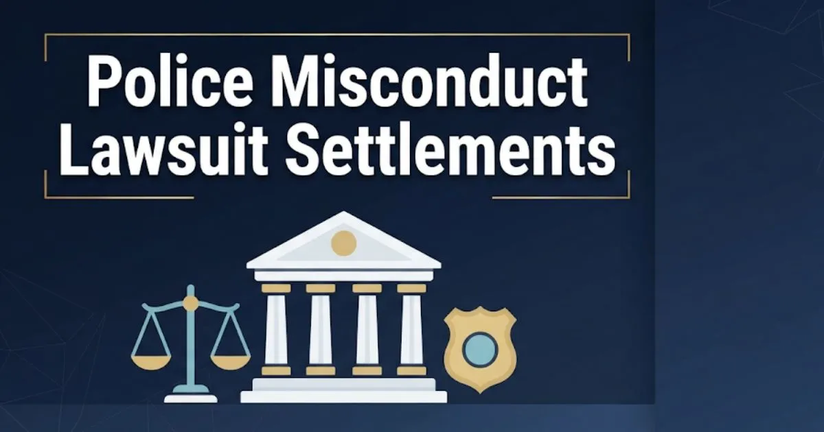 Police misconduct lawsuit settlements 2026 guide with legal scales and courthouse icons