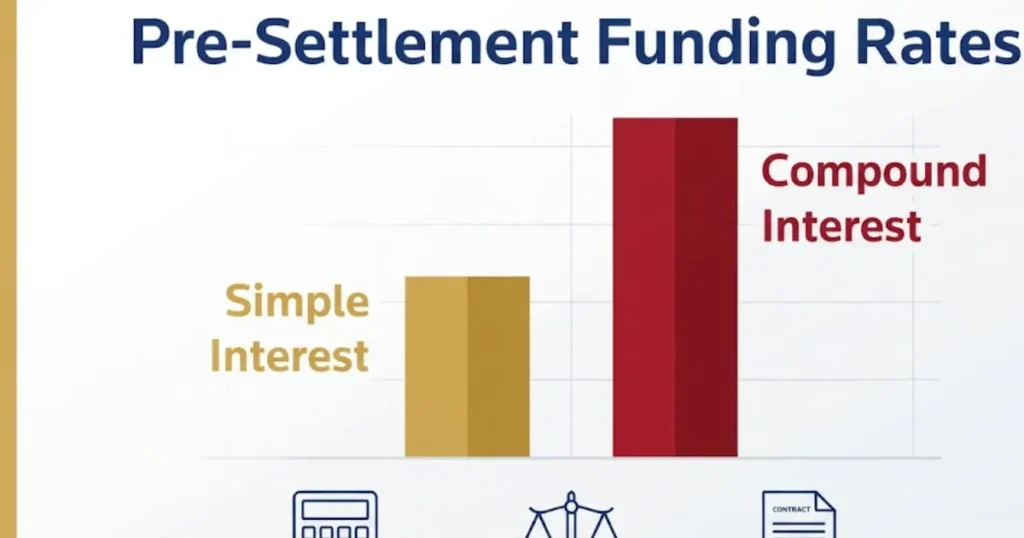Pre-settlement funding rates comparison chart for lawsuit loan reviews