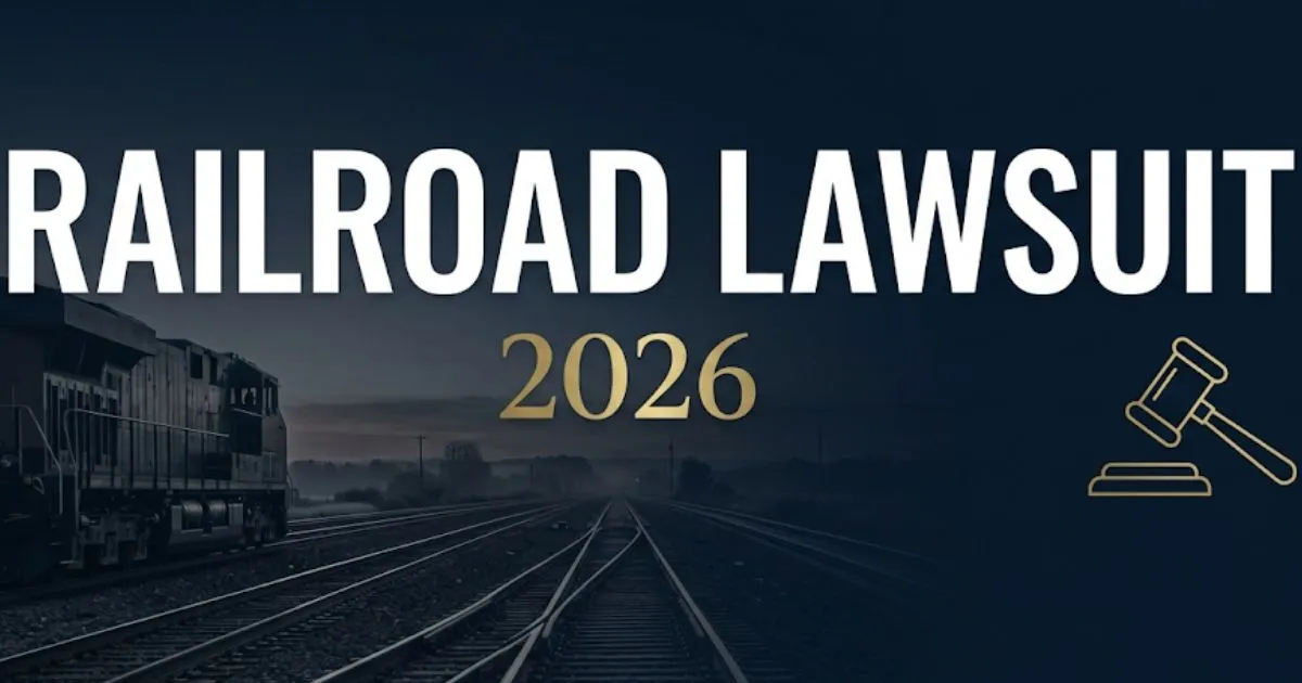 Railroad lawsuit 2026 legal guide hero banner with tracks and gavel