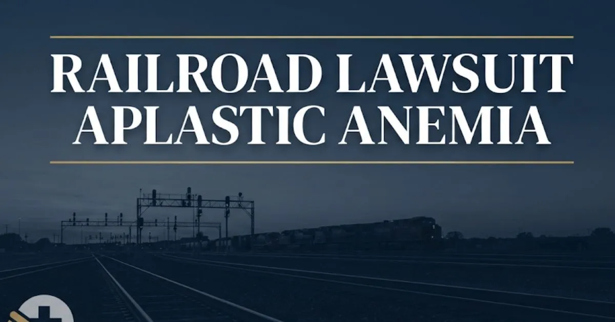Railroad lawsuit aplastic anemia 2026 legal guide hero banner with tracks and gavel icon