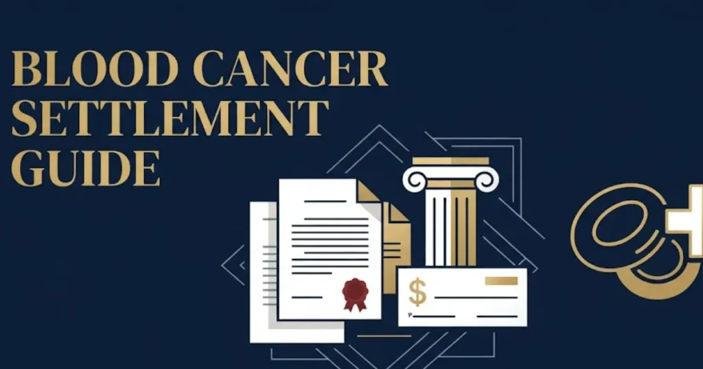 Railroad lawsuit blood cancer settlement guide with legal document and medical icons