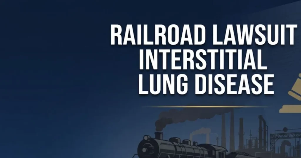 Railroad lawsuit interstitial lung disease 2026 legal guide hero banner with locomotive silhouette