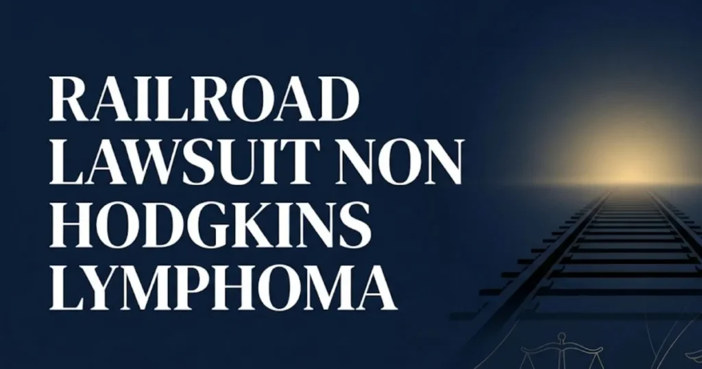 Railroad lawsuit non hodgkins lymphoma 2026 guide hero banner with tracks and legal symbols