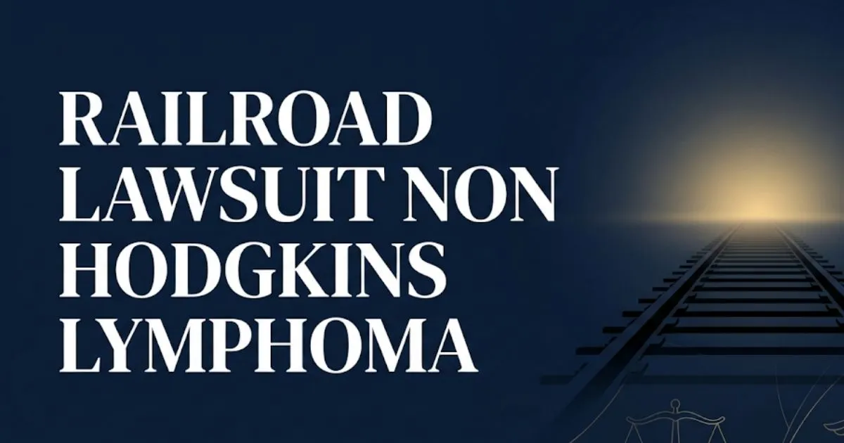 Railroad lawsuit non hodgkins lymphoma 2026 guide hero banner with tracks and legal symbols