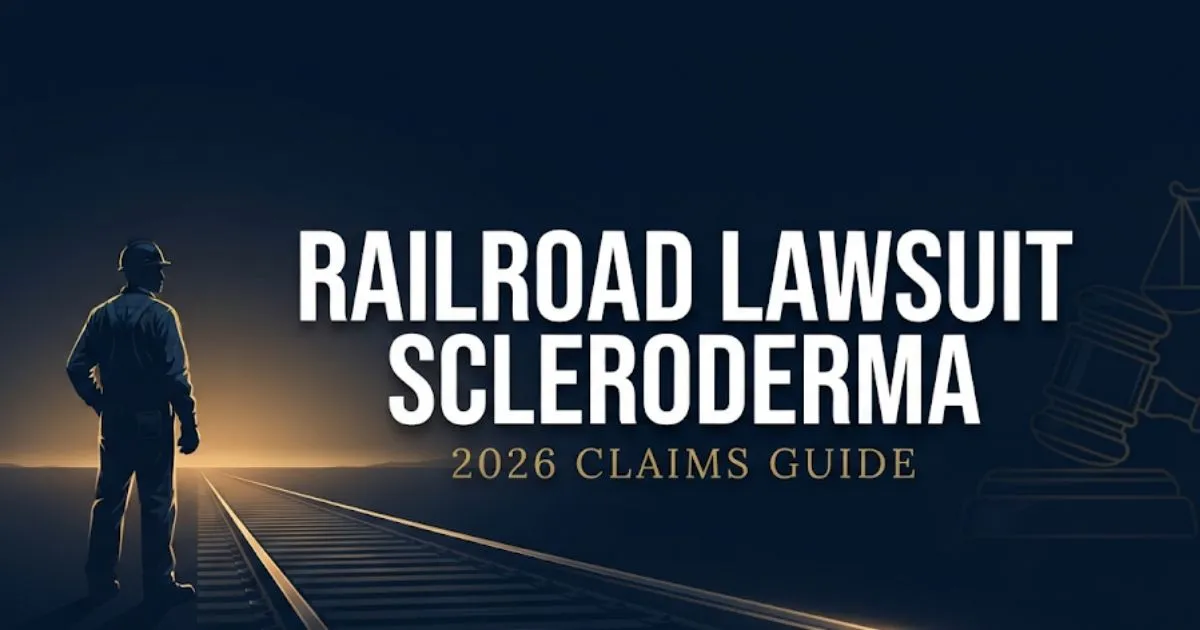 Railroad lawsuit scleroderma 2026 claims guide hero banner with legal and railroad imagery