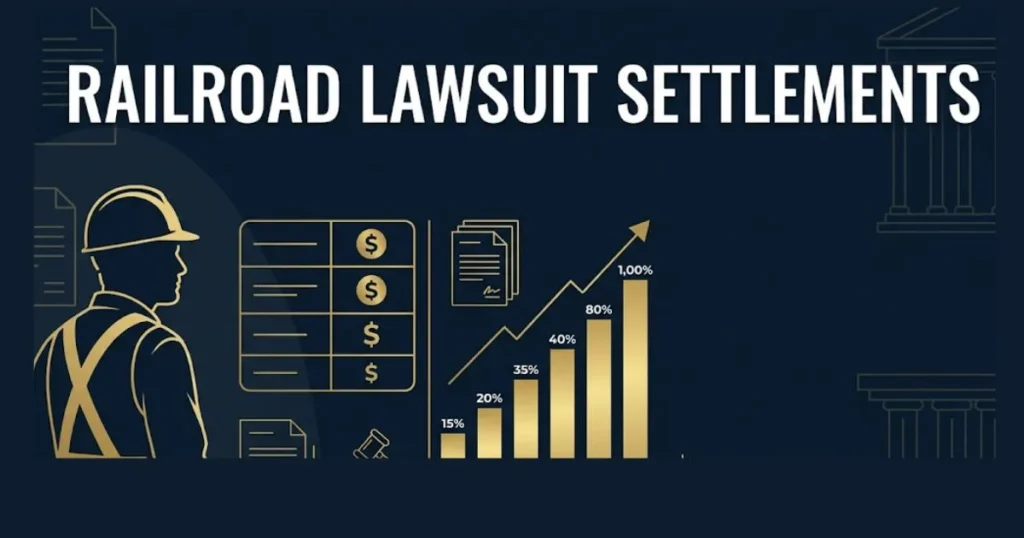Railroad lawsuit settlements infographic showing payout trends for 2026