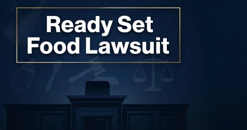 Ready Set Food lawsuit 2026 hero banner with legal symbols and navy gold design