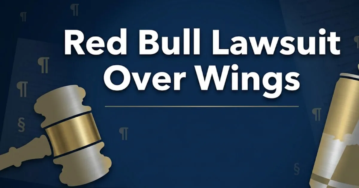 Red Bull lawsuit over wings legal guide hero banner with gavel and energy drink can silhouette