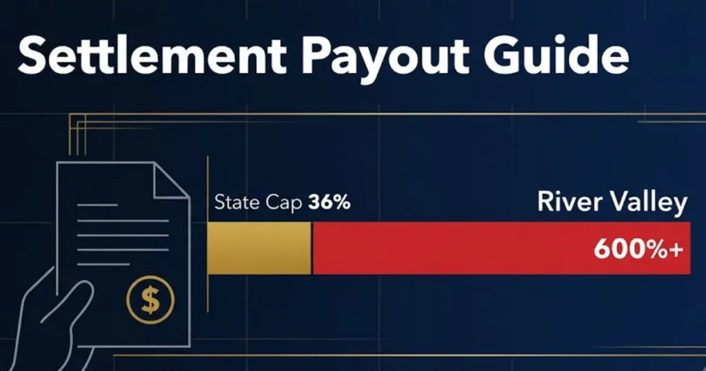 River valley loans lawsuit settlement payout comparison chart showing interest rate differences